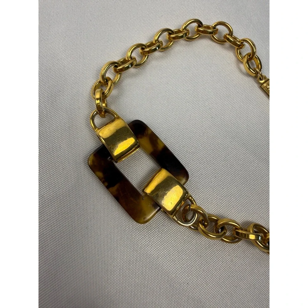 Napier Gold Tone Tortoiseshell Buckle Link‎ Chain Bracelet Vintage Style